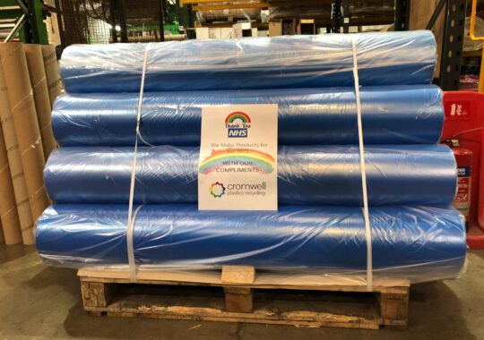 Cromwell Plastics Recycling donates half a tonne of plastic film to community fundraiser for NHS gowns